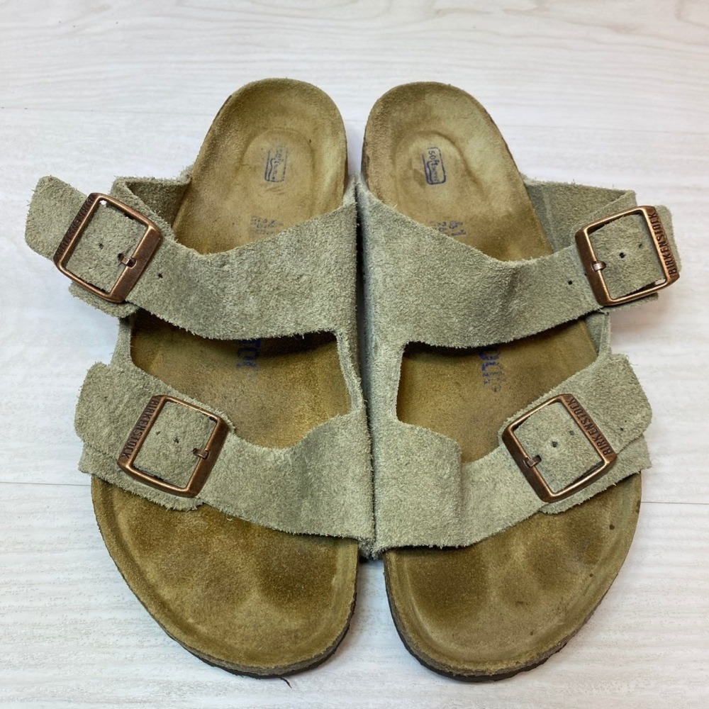 Birkenstock Womens 10 41 Arizona Sandals Slide Tan Suede Soft Footbed Cork